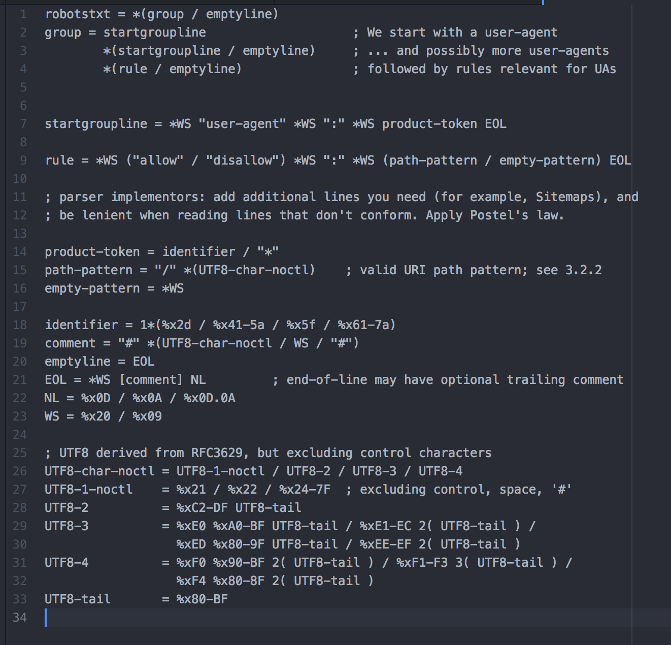 ABNF description of the robots.txt file